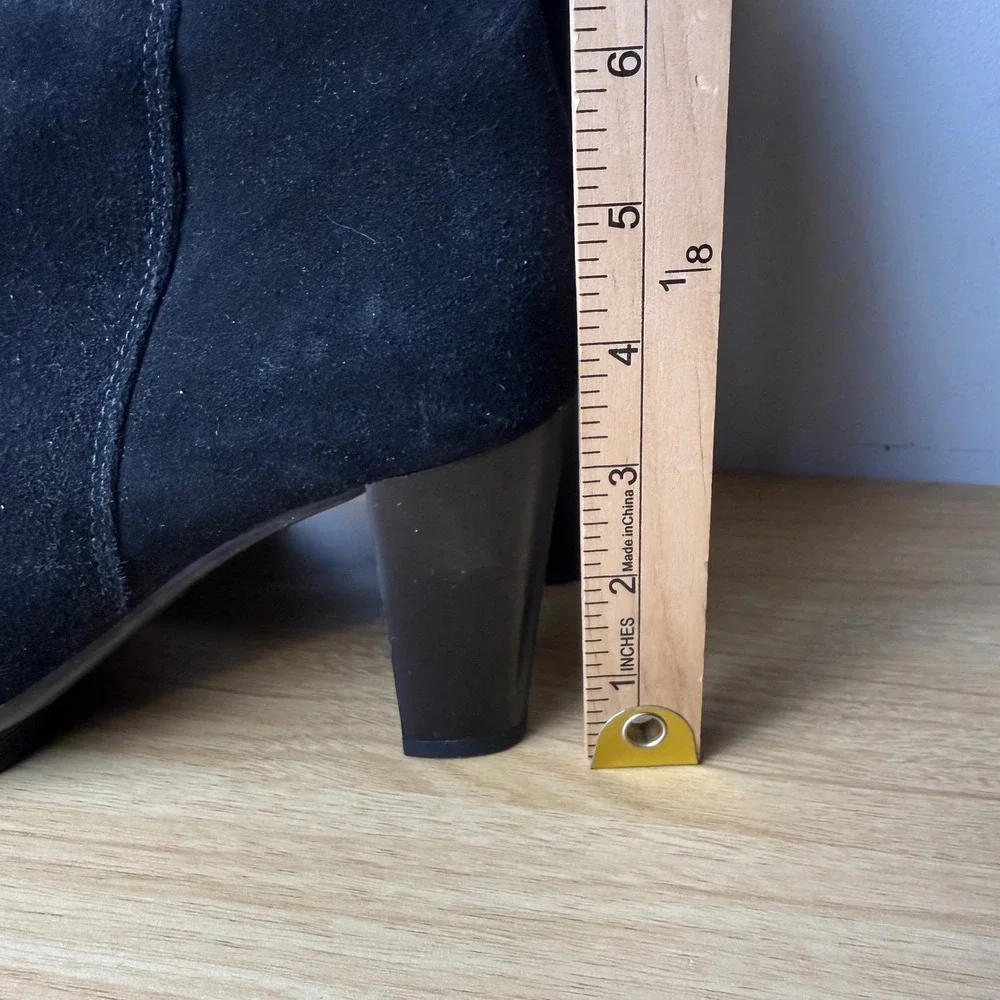 La Canadienne Suede Ankle Boots Women 8.5 Black Platform Buckle Quiet Luxury